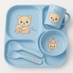 Blue Cute Bear Baby Feeding Set 5 Piece Dinnerware