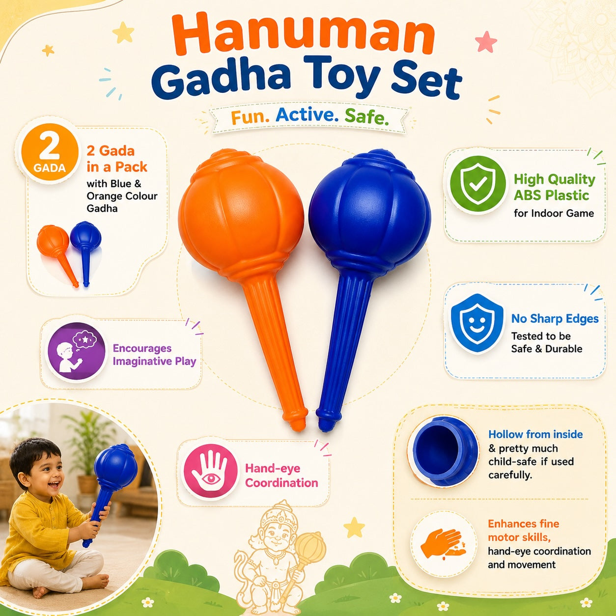 Hanuman Gada Toy for Kids | Premium Durable Plastic | Jumbo Size | Mythological Role Play Toy | Indoor & Outdoor Play | Perfect Gift for Children