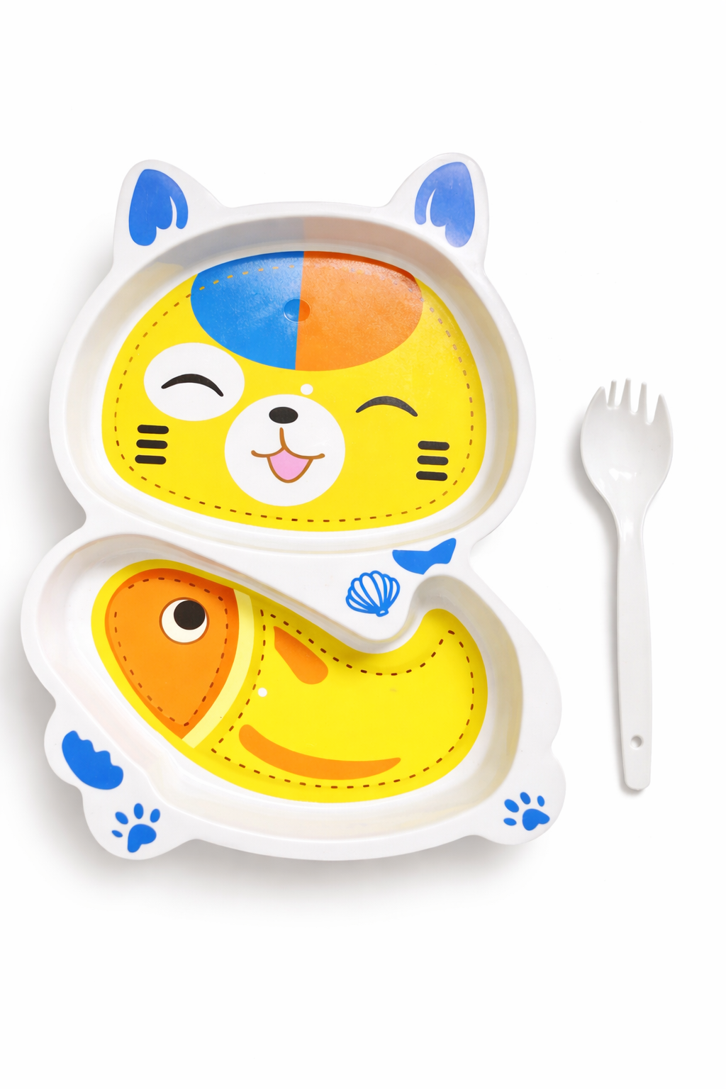 Multicolor Feeding Plate With Spoon 2 Compartment