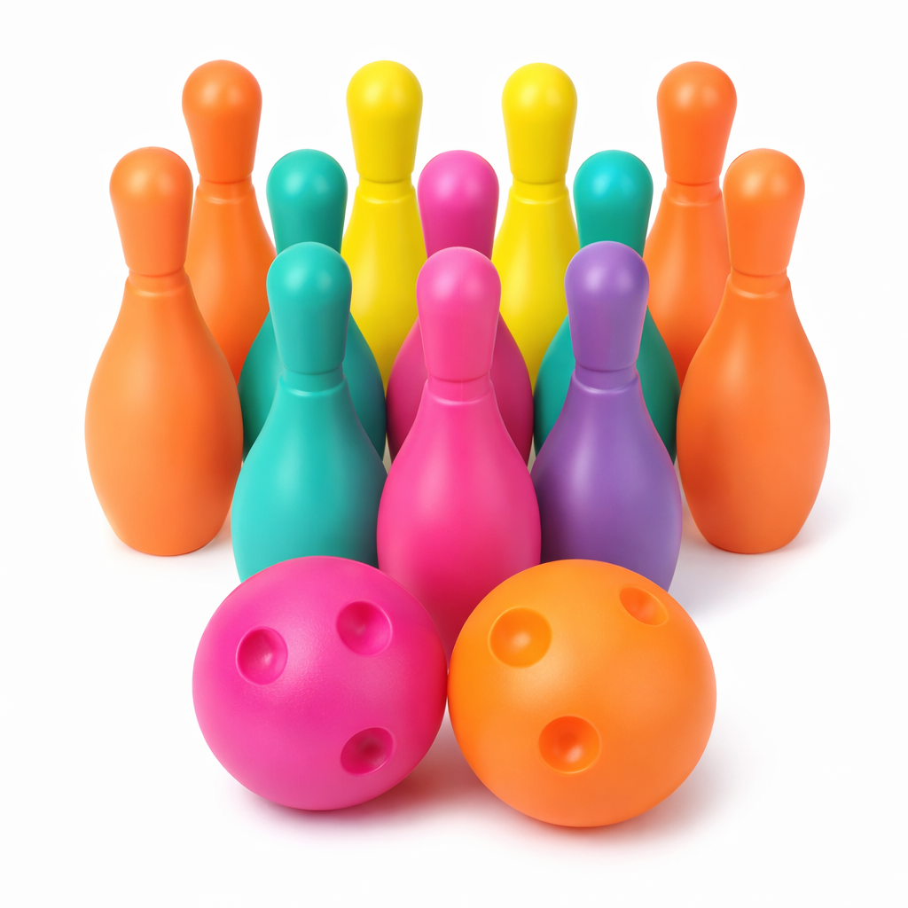 Kids Toy Bowling Set – 10 Colorful Pins & 2 Balls (Pink & Orange)