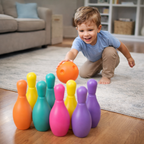 Kids Toy Bowling Set – 10 Colorful Pins & 2 Balls (Pink & Orange)