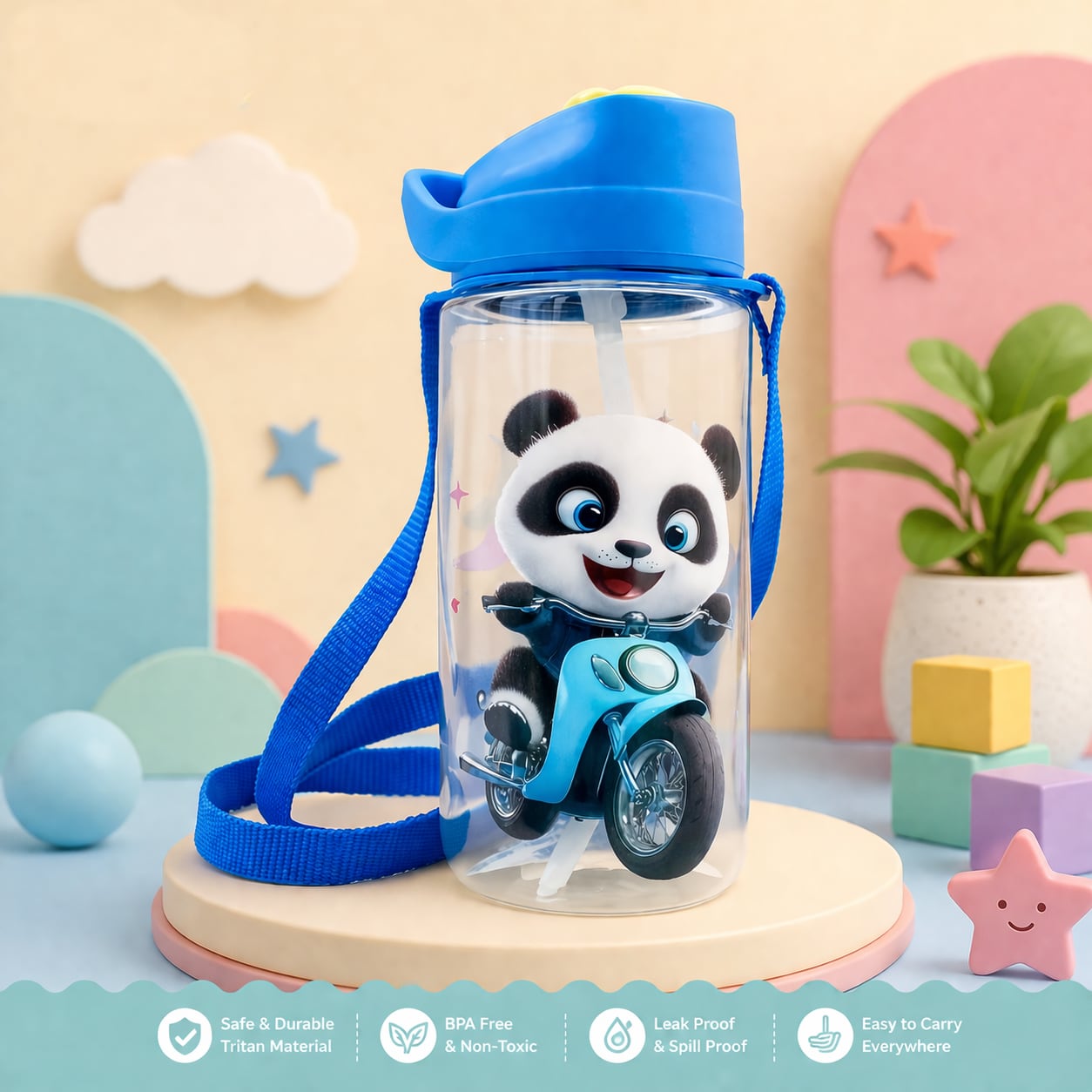 Panda Kids Water Bottle 500 ML – BPA Free, Non-Toxic, Leakproof