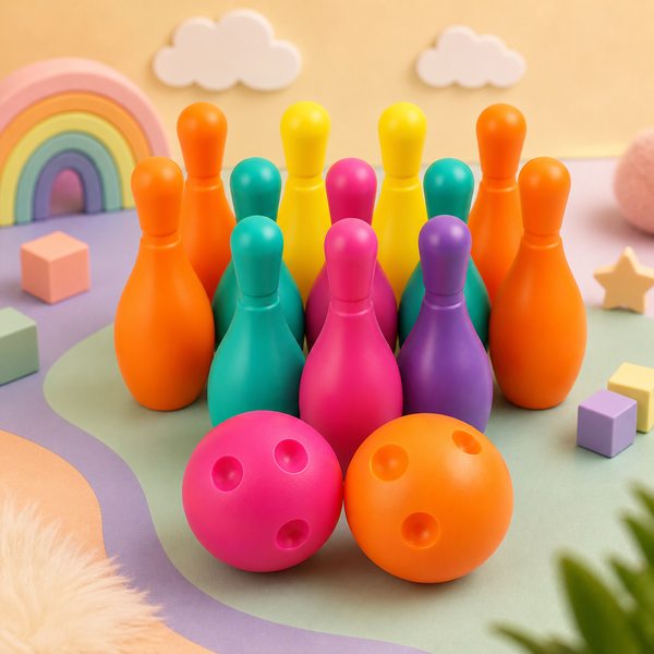 Kids Toy Bowling Set – 10 Colorful Pins & 2 Balls (Pink & Orange)