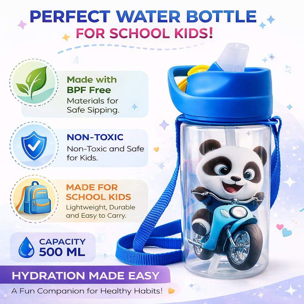 Panda Kids Water Bottle 500 ML – BPA Free, Non-Toxic, Leakproof