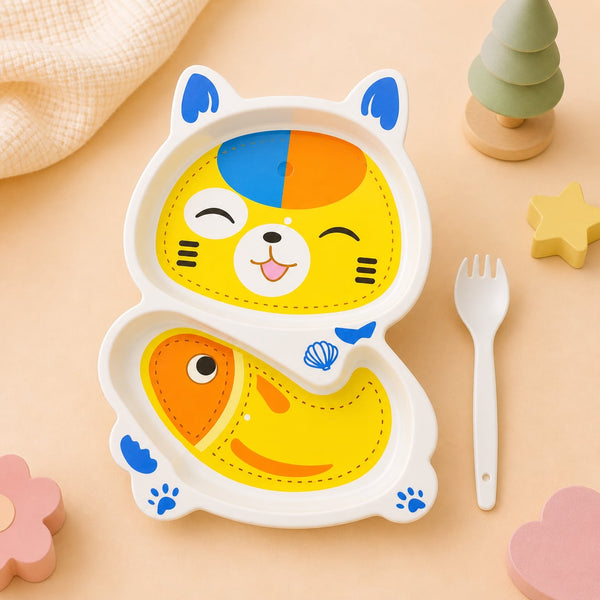 Multicolor Feeding Plate With Spoon 2 Compartment