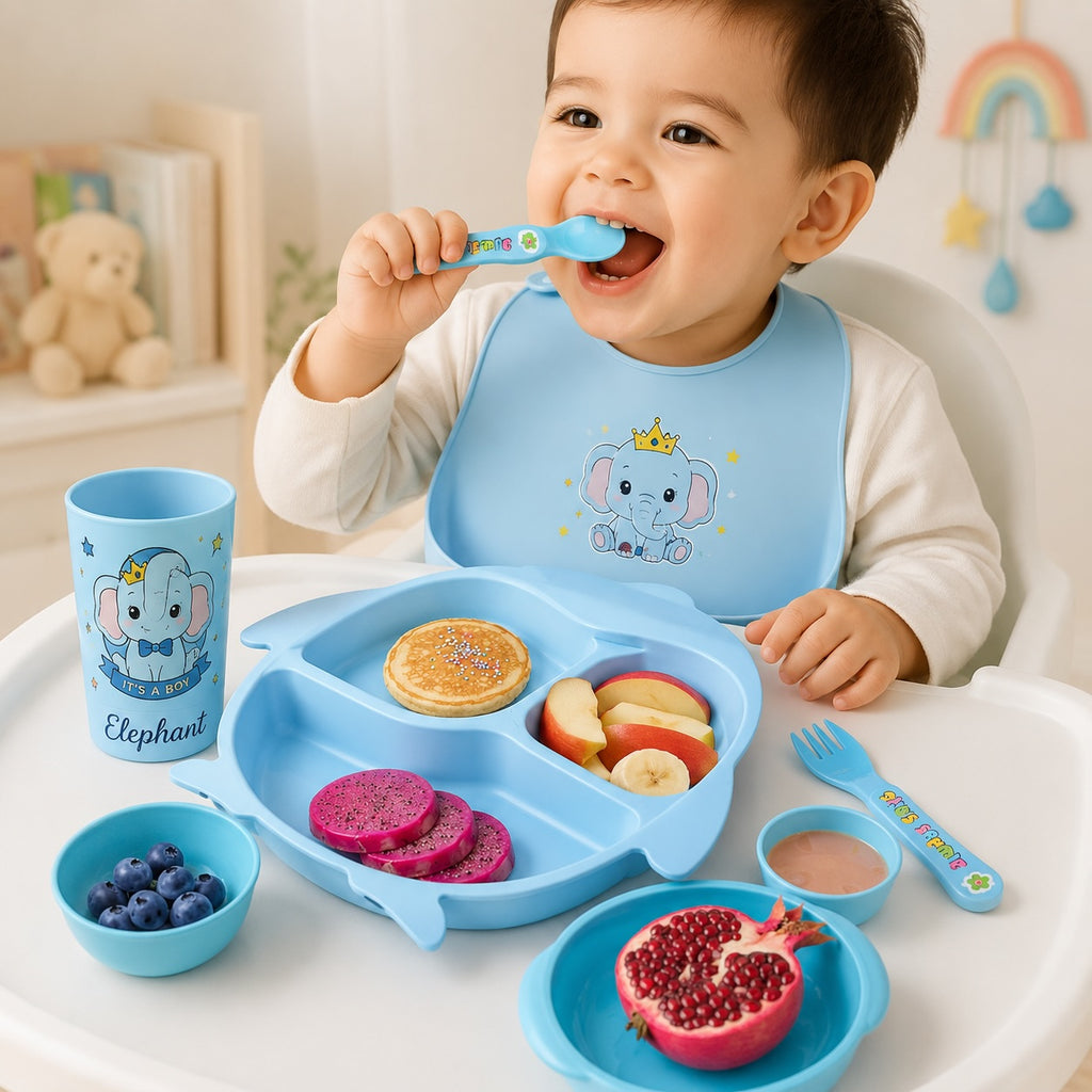 Kakiko 6-Piece Blue Club Baby Feeding Set – BPA-Free