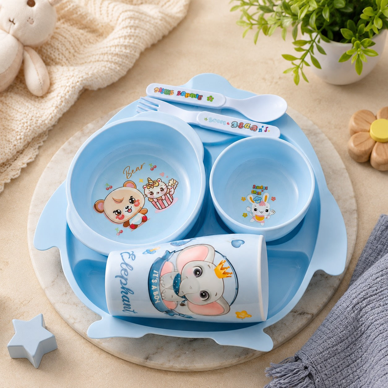 Kakiko 6-Piece Blue Club Baby Feeding Set – BPA-Free