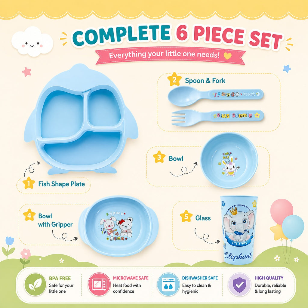 Kakiko 6-Piece Blue Club Baby Feeding Set – BPA-Free