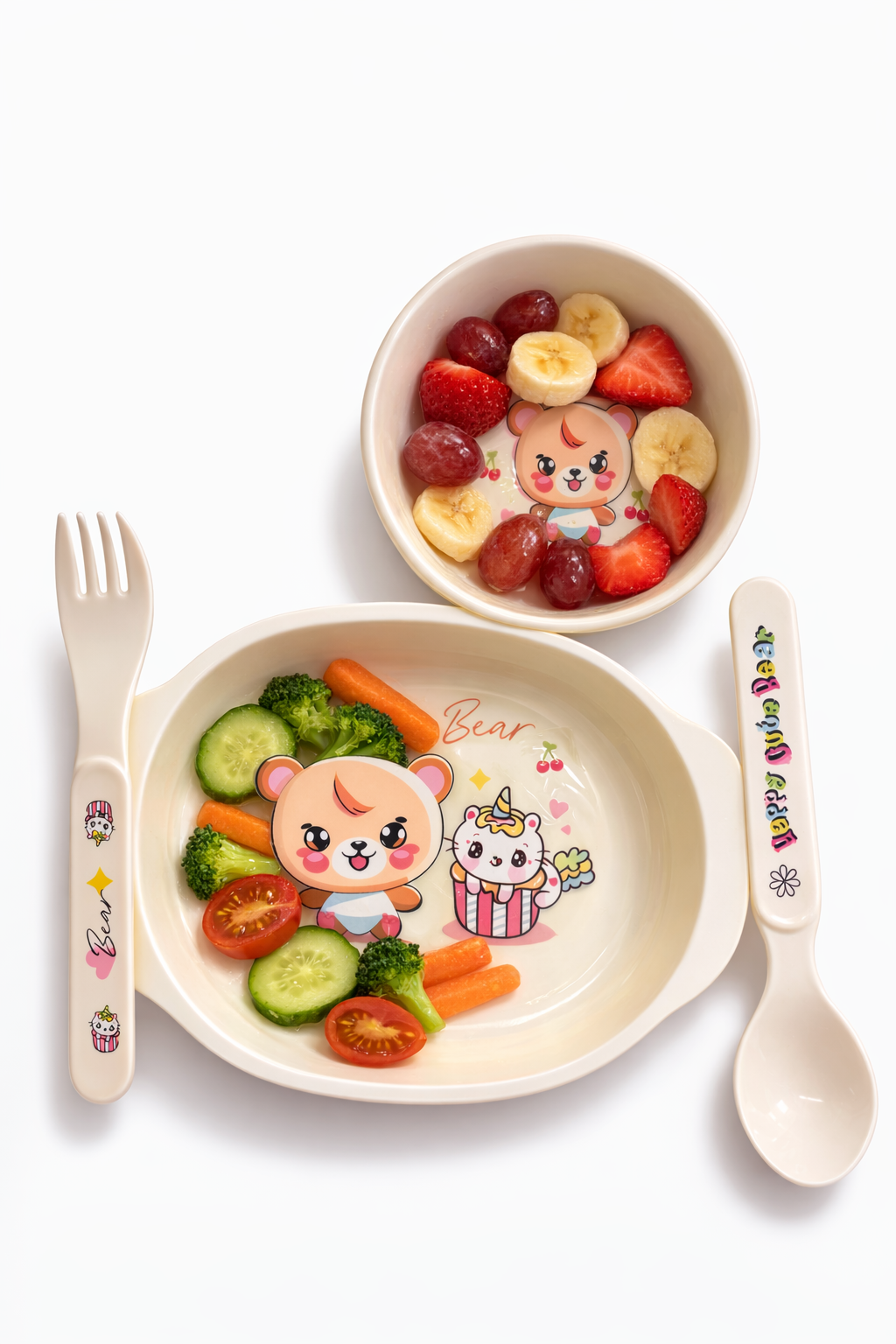 Little Bite Kids Bowl Set 2 Bowls With Spoon And Fork Durable Feeding Set