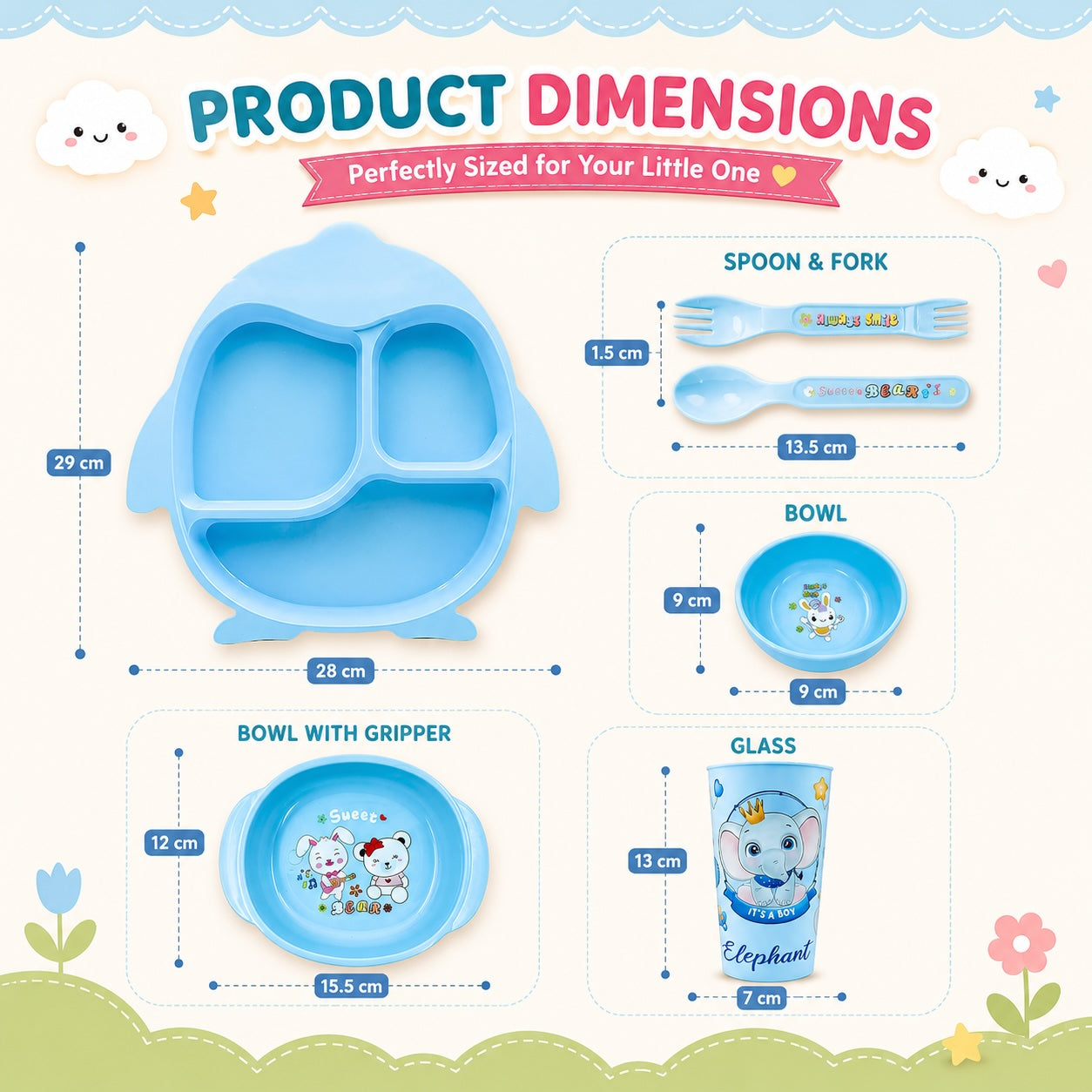 Kakiko 6-Piece Blue Club Baby Feeding Set – BPA-Free